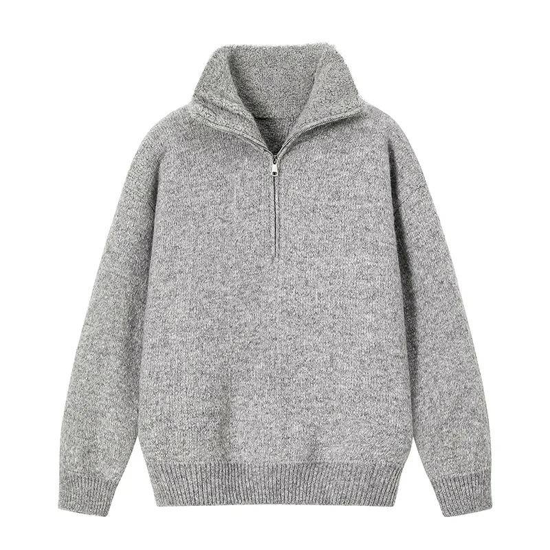 Thick Warm Windproof Lapel Sweater Men's Autumn and Winter Fashionable Loose Comfortable Solid Color Knitted Pullover Sweater