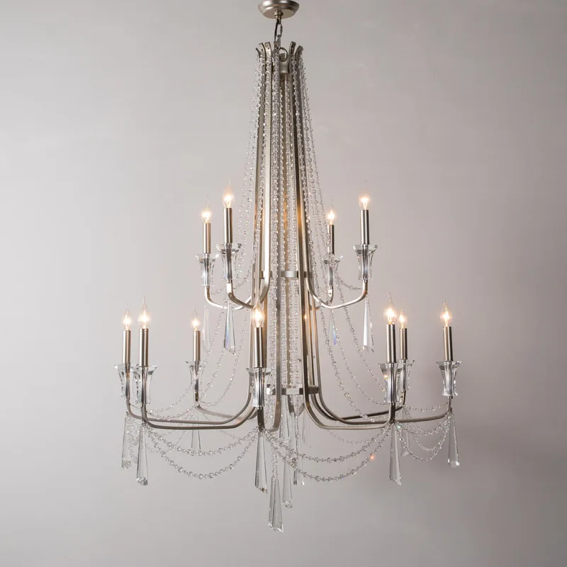 Double-layer Crystal Chandelier In American Duplex Building, Retro Restaurant Lamps, Double-layer Rotating Staircase Lights