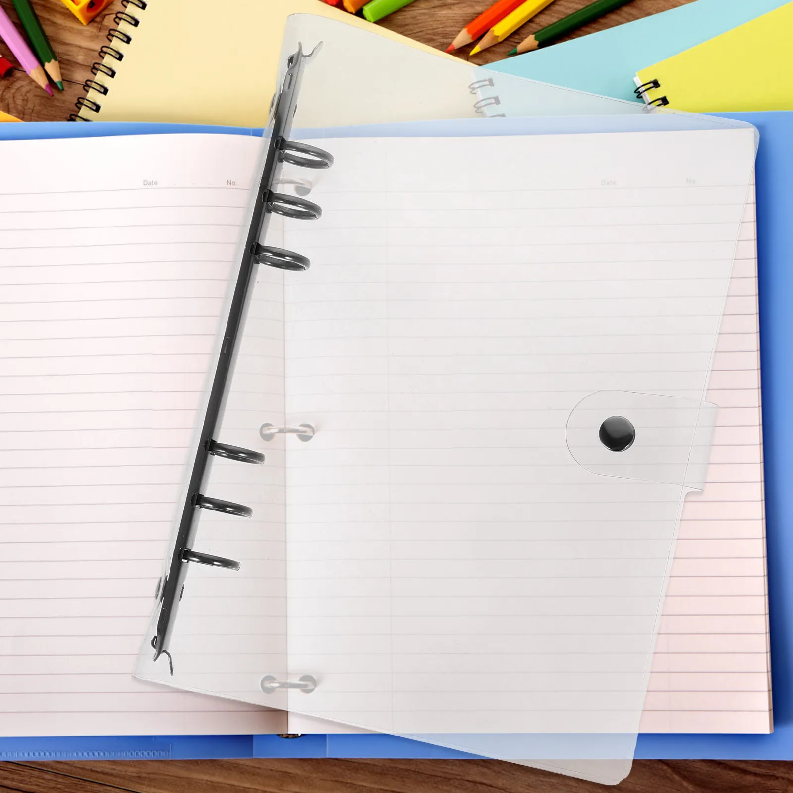 Clear A6 Binder Cover PVC Material 6-Ring Loose Leaf Notebook Shell Anti-Slip Paper Organizer for Desktop Document Folder Office