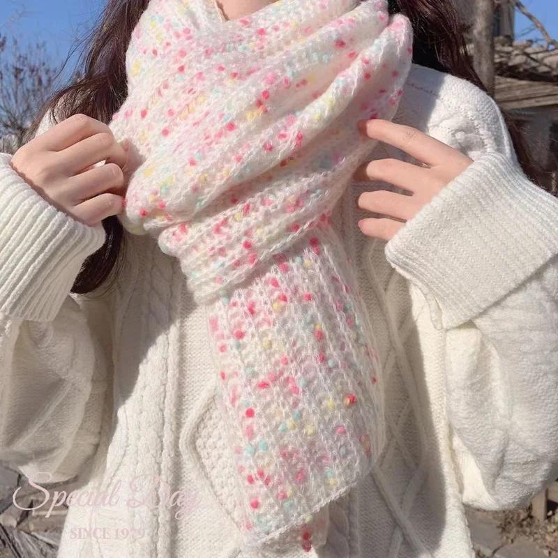 

Candy Colorful Scarf ~ New Korean Style Versatile Women's Winter Cute Student Knitted JK White Warm Ins