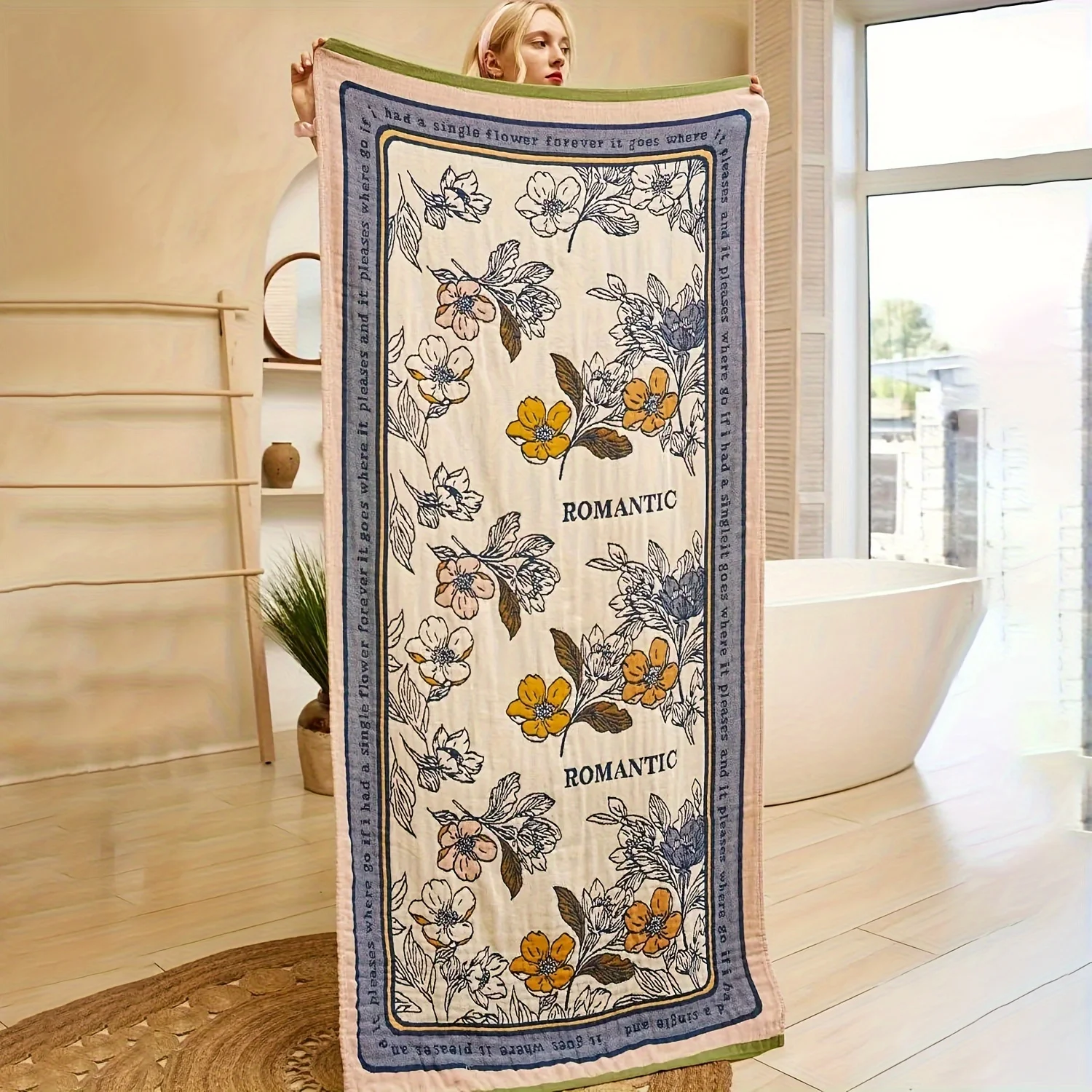 1 Piece Retro Fashion Floral Cotton Bath Towel, Super Soft Absorbent Large Bath Towel, Suitable For Swimming, Gym, Beach, Multi-