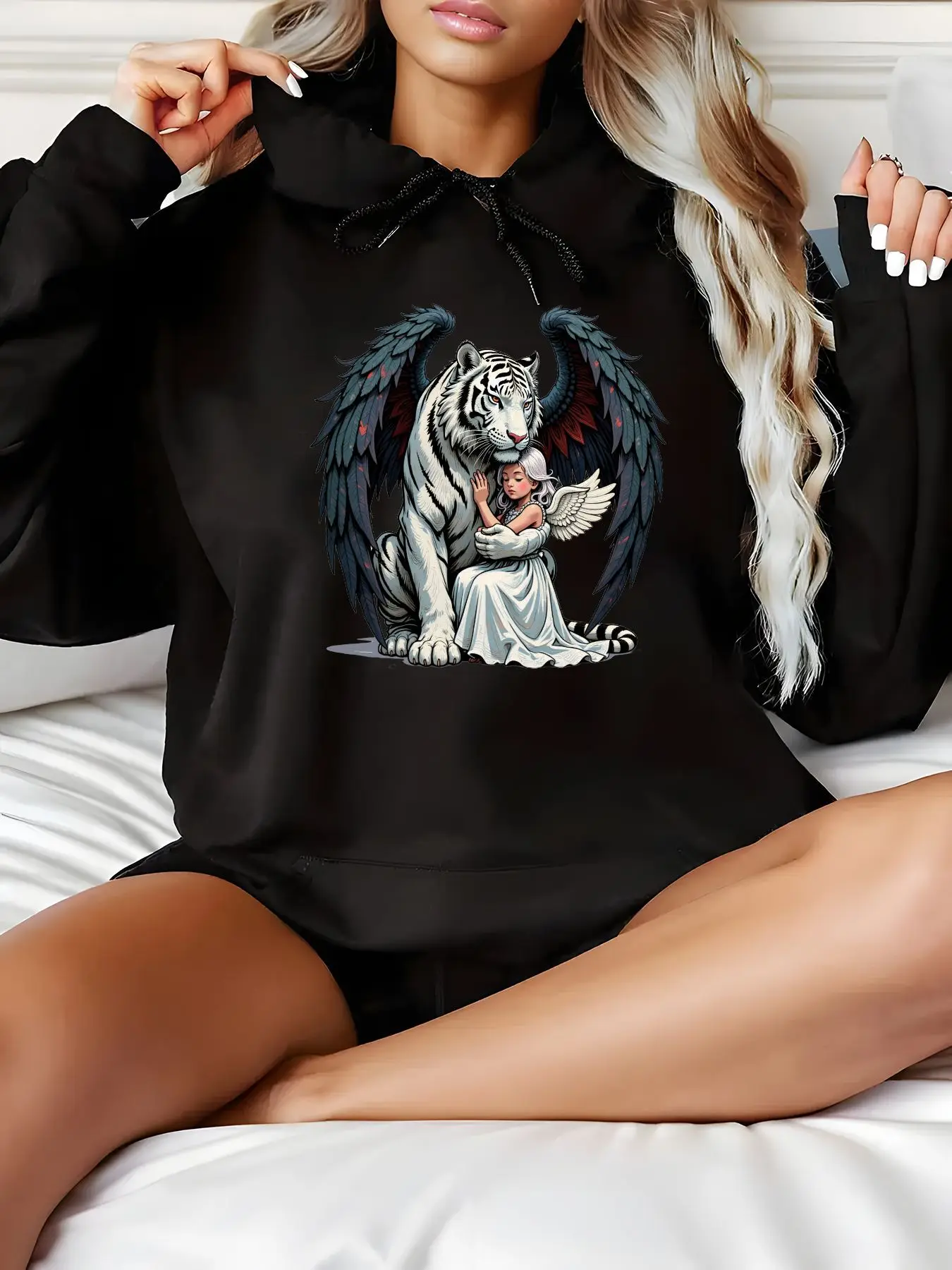 

Angel Tiger Graphic Printing Autumn and Winter Men's and Women's Hoodies Casual Loose Outdoor Street Sports Training Brand