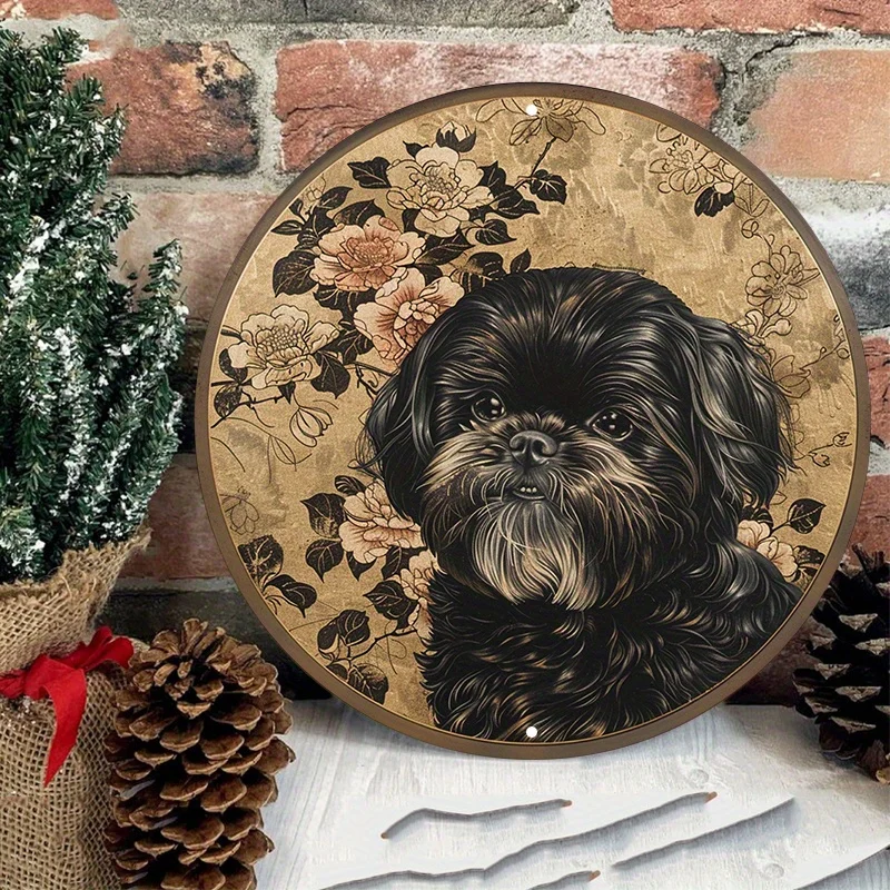 Shih Tzu Dog Aluminum Metal Sign, Round, Waterproof Wall Decor HD Printing Easy Hanging Weather Resistant, Door Hanger Decoratio