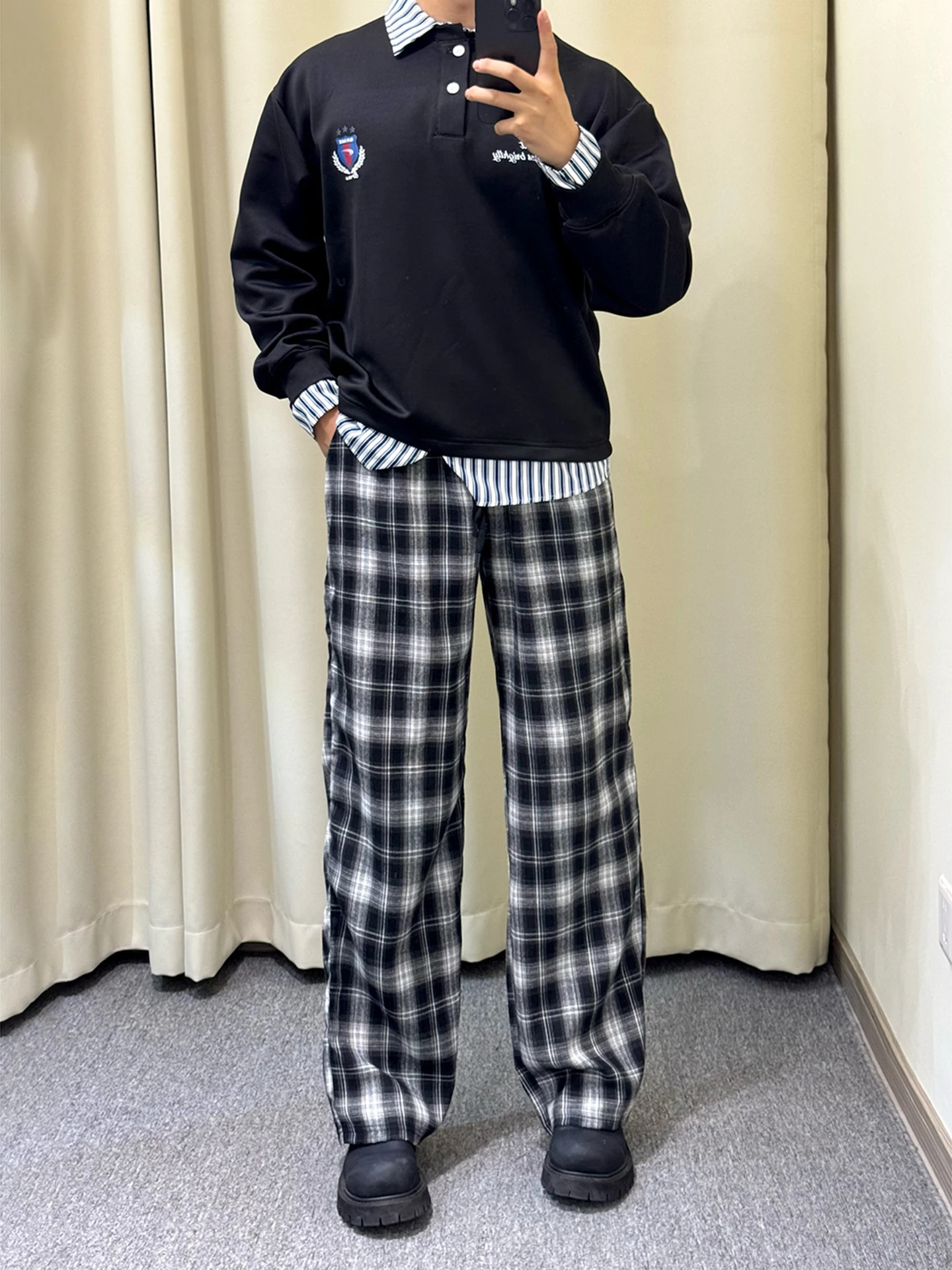 

Cleanfit Men's Plaid Straight Leg Casual Pants Autumn Season Comfortable Loose Fit Trousers Faionable Busin Commute