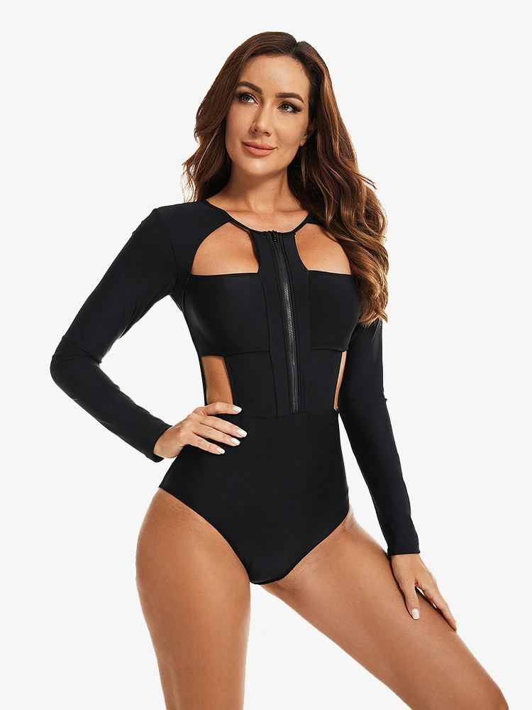 Sport One Piece Swimsuits Long Sleeved Swimwear Black Rash Guard Women 2025 Surf Swimming Suits for Women (UPF 50+)