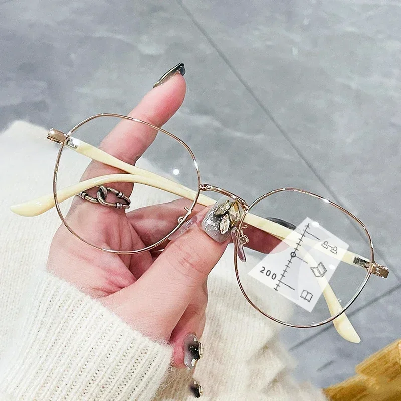 2024 Unisex Progressive Multifocal Reading Glasses Fashion Womens Round Presbyopia Eyeglasses Men Ultralight HD Computer Eyewear