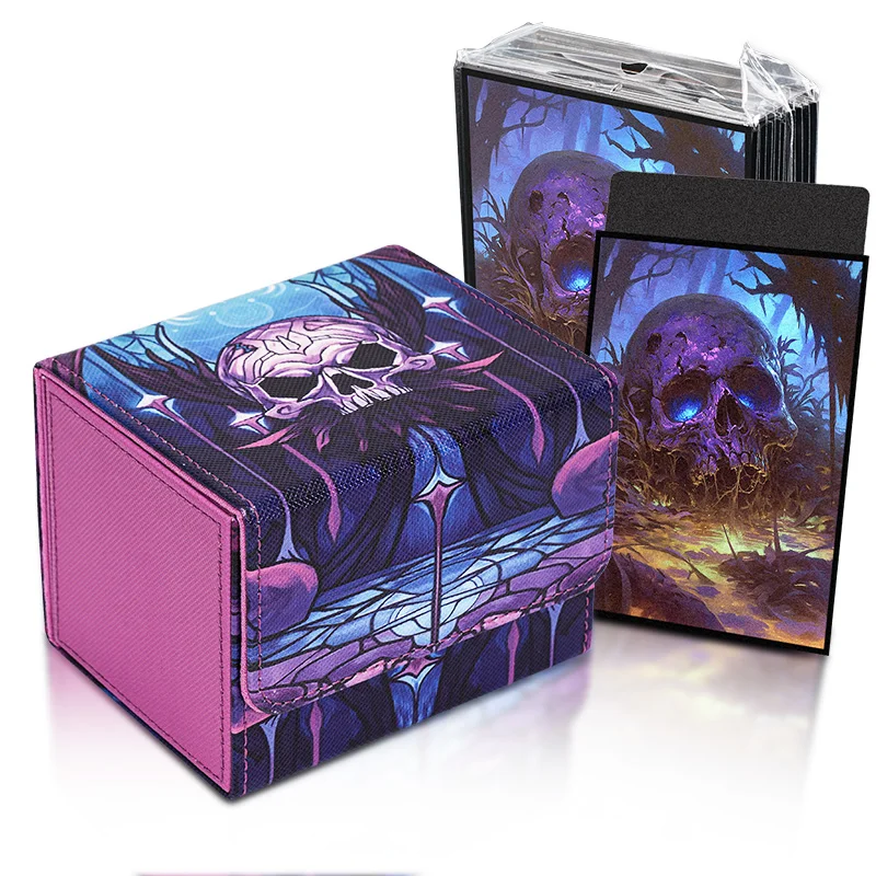 Card Deck Box with TCG Pattern Print Card Sleeves 105CT, Holds 120+ Sleeved Cards PU Leather Card Box, Matte Back, 66x91mm