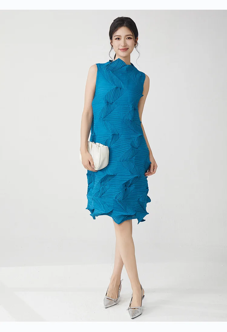 Miyake Plissierter Einfarbiger Rock 2025 Sommer Neues Kleid Elegantes Ärmelloses Loses Vielseitiges Midikleid – Detail 17