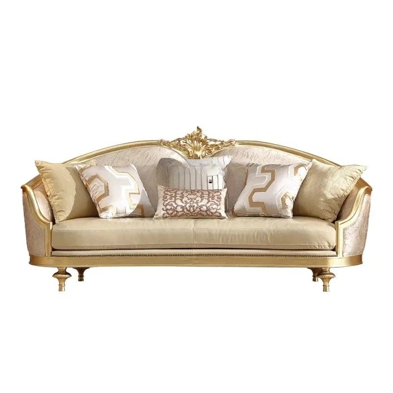 

French light luxury solid wood leather sofa European fabric villa large flat living room sofa