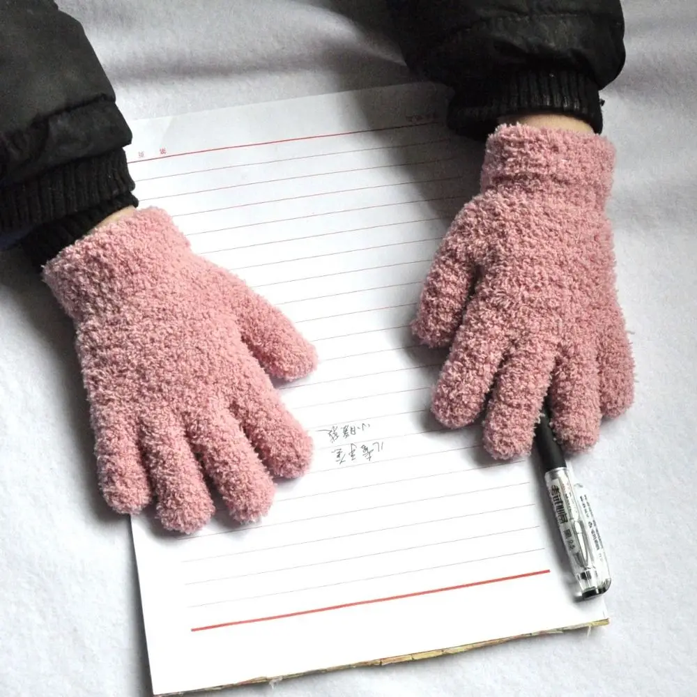 Fotografia 5: Moda engrossar crianças luvas cor sólida quente luvas peludas dedo cheio guantes inverno