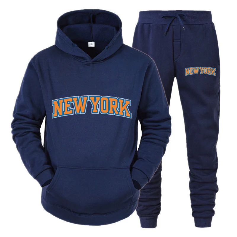 NEW YORK Printed Hooded Suit Couple Hoodies+Pants Tracksuits Casual Pullovers Sweatershirts Sweatpants Jogger Outfits