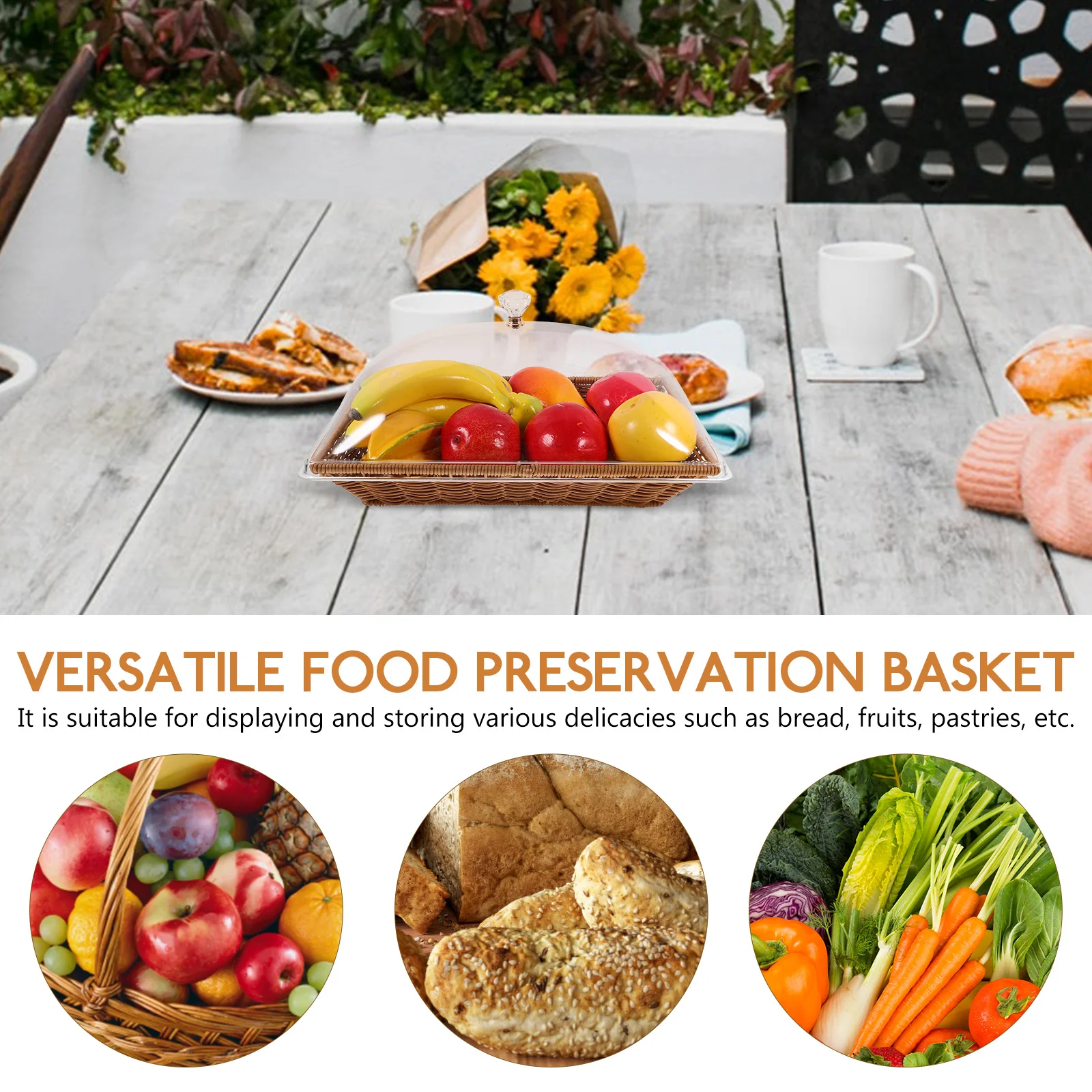 

Bread Food Freshkeeping Teacolored Small Square Woven Container Transparent Acrylic Cover Kitchen Restaurant Office Fruit Shop