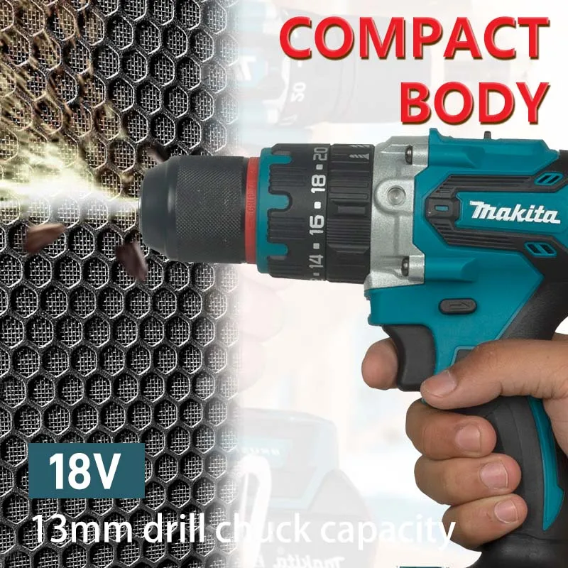 Makita-DDF487充電式電気ドリル、ポータブルブラシレスドライバー、リチウム電池、ハンマードリル、13mm
