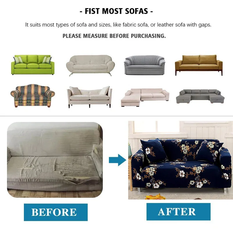 1PC Printed Full Wrap Slipcover Stretch Sofa Cover Elastic Anti-Dust Non-Slip Full-Cover Furniture Protector (1/2/3/4 Seater)