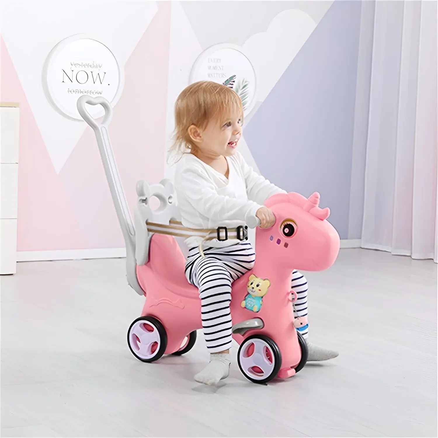 Rocking Horse for Toddlers 1-3 Years,4 in 1 Design, Kids Ride on Toy Balance Bike Push Cart with Detachable Balance Board,Fun Bi