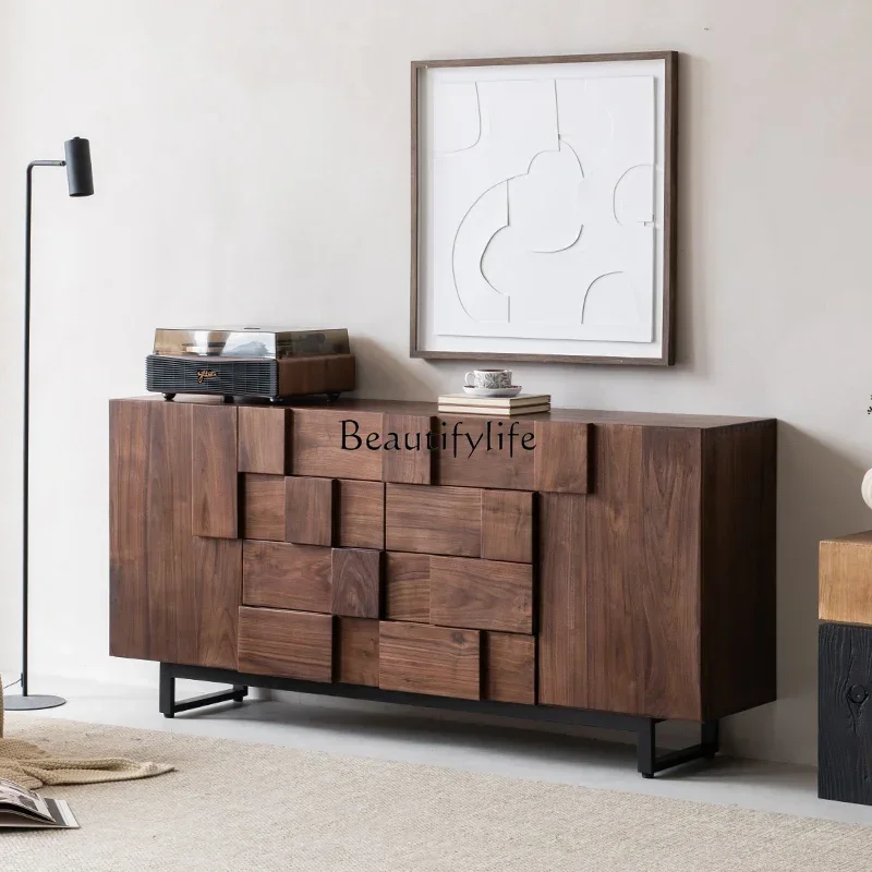 

0 Medieval black walnut solid wood dining side cabinet simple modern living room storage drawer cabinet