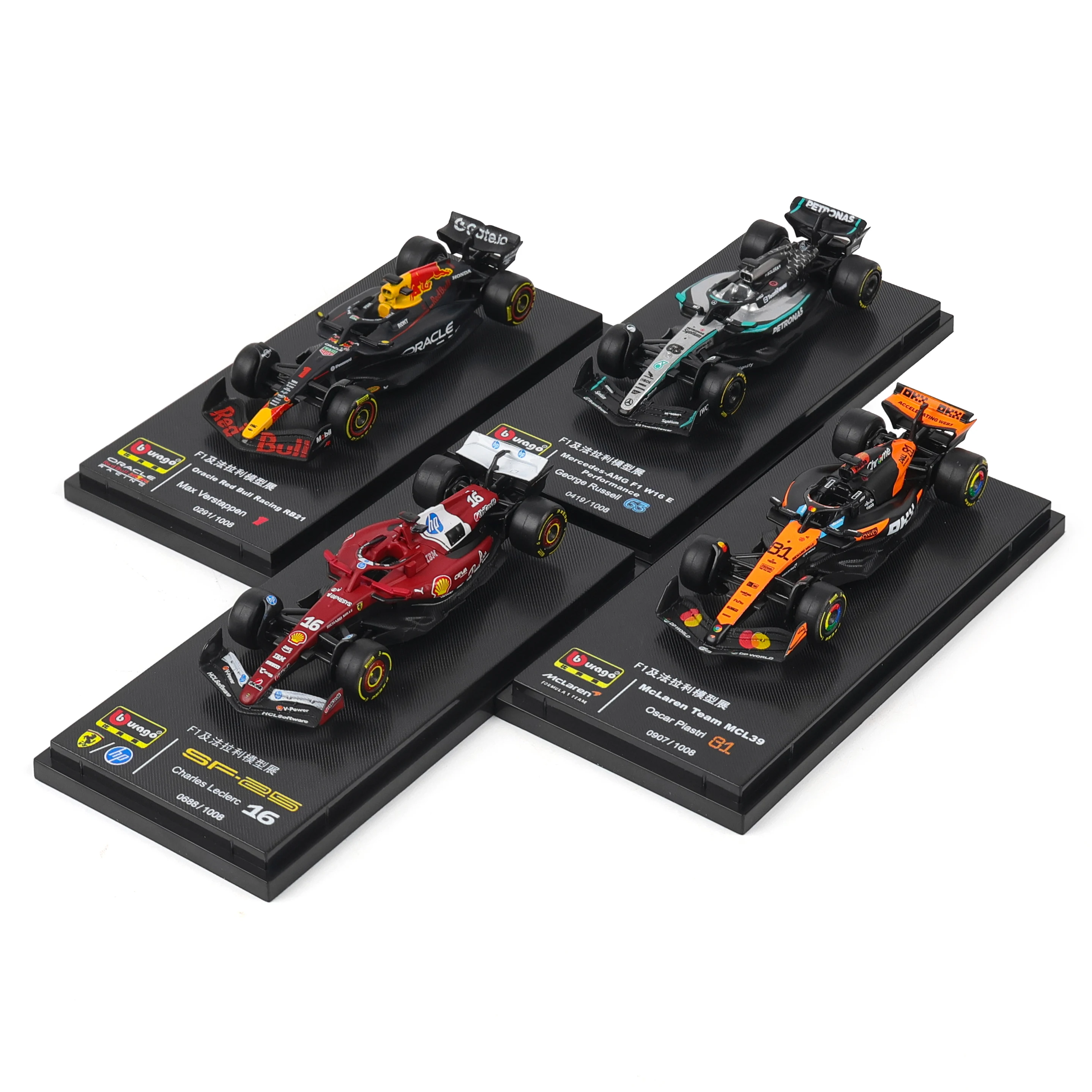Bburago 1:64 McLaren F1 2025 MCL39 # 4 Lando Norris SF25 RB21 W16 Automodell-Serie Weihnachtsgeschenk für Jungen Spielzeug