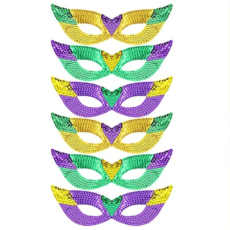 Set accessori per costume Mardi Gras Mardi Gras tricolore maschera per occhi piume fascia fazzoletto da collo per regalo