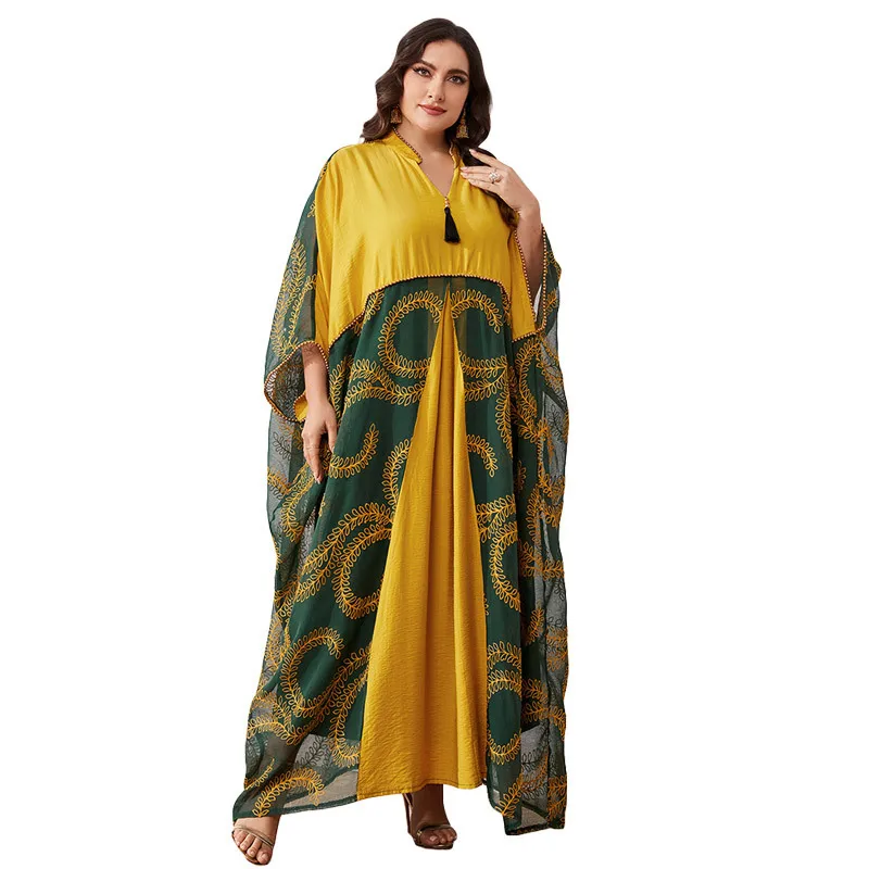 Embroidery Bead Dress for Women Plus-size Arabia Dubai Abayas African National Style Party Kaftan Muslim Dress Women Vestidos