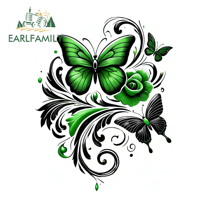 

Наклейки EARLFAMILY с разноцветными бабочками и розами для автомобиля, мотоцикла, ноутбука, JDM-декали, водонепроницаемые, для маскировки царапин, автомобильные товары