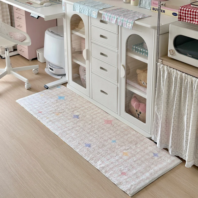 VIKAMA Macaron Color Star Fluffy Runner Rug Non Slip Soft Long Floor Mat for Girls Bedroom Closet Home Decor