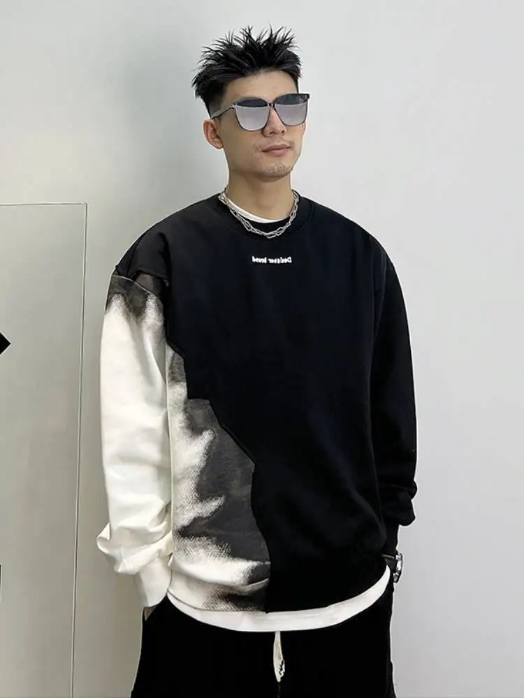 

2025 Autumn Winter Men's Heavyweight Cotton Sweatshirt Color Block Gradient Design Forward Niche Unique Cool Style Casual Top