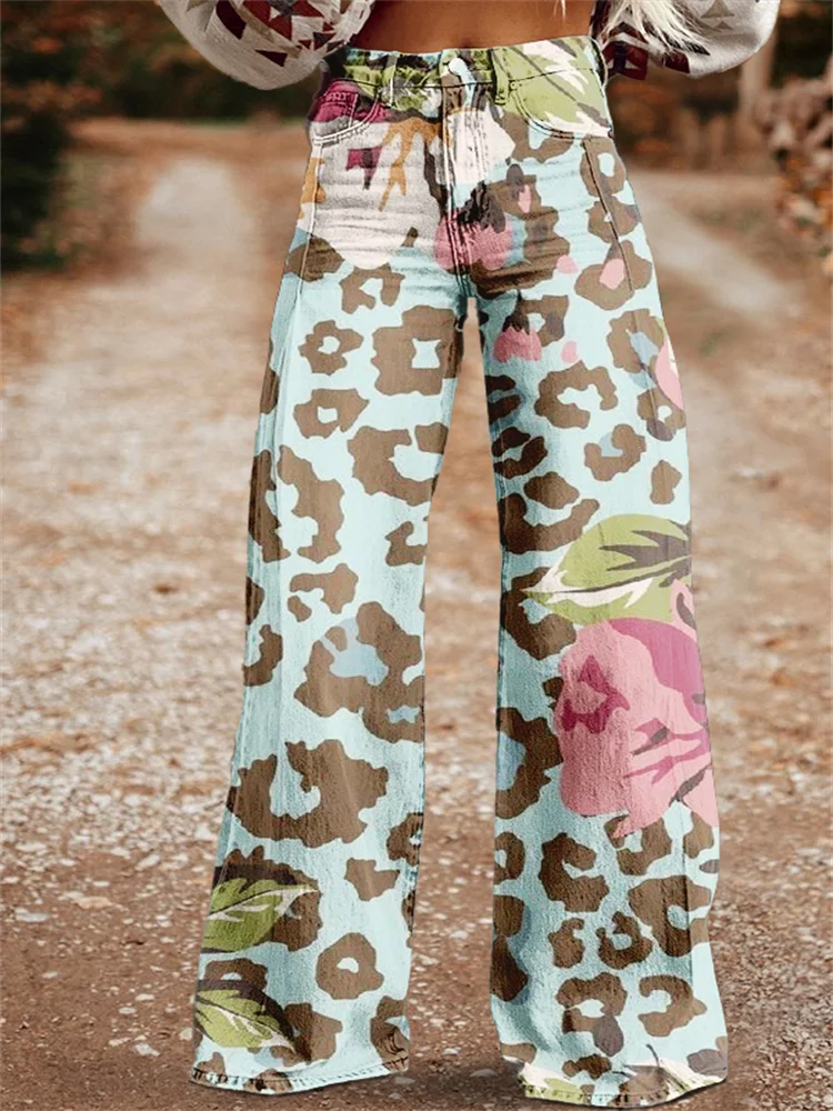 

NEW SPRING/SUMMER 2024 BEAUTIFUL FLORAL LEOPARD PRINT PERSONALITY DESIGN CLASSIC COMFORTABLE 3D PRINTED WOMEN'S IMITATION JEANS