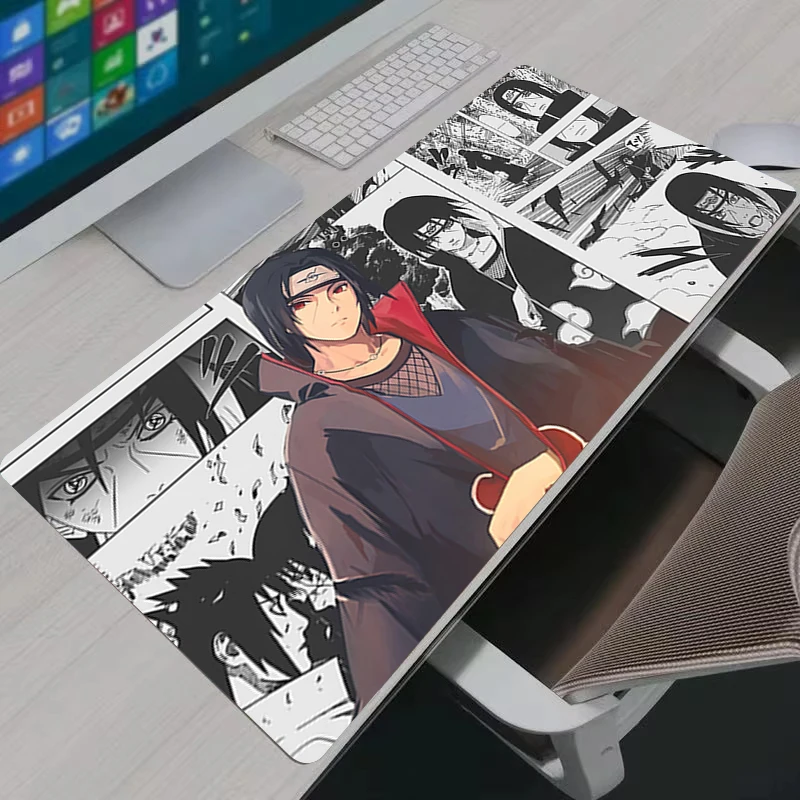 Mauspad Anime Gamer Größeres XXL N-Naruto Uchiha Itachi Sasuke Computer Tastatur Schreibtischunterlage PC Gaming Zubehör Schwarzes Mauspad