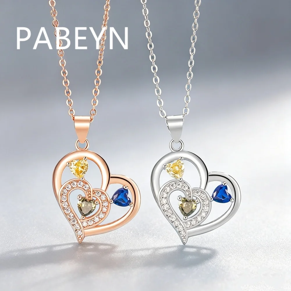 925 Sterling Silver Fashion Light Luxury Three-color Love Zircon Necklace, Birthday Party Anniversary Gift, Women's Jewelry
