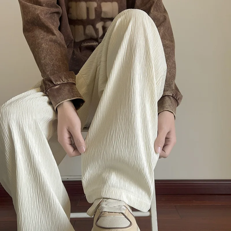 Summer Casual Pants Men Oversized Wide Leg Pants Men Japanese Streetwear Loose Ice Silk Pants Men Pleated Trousers M-3XL