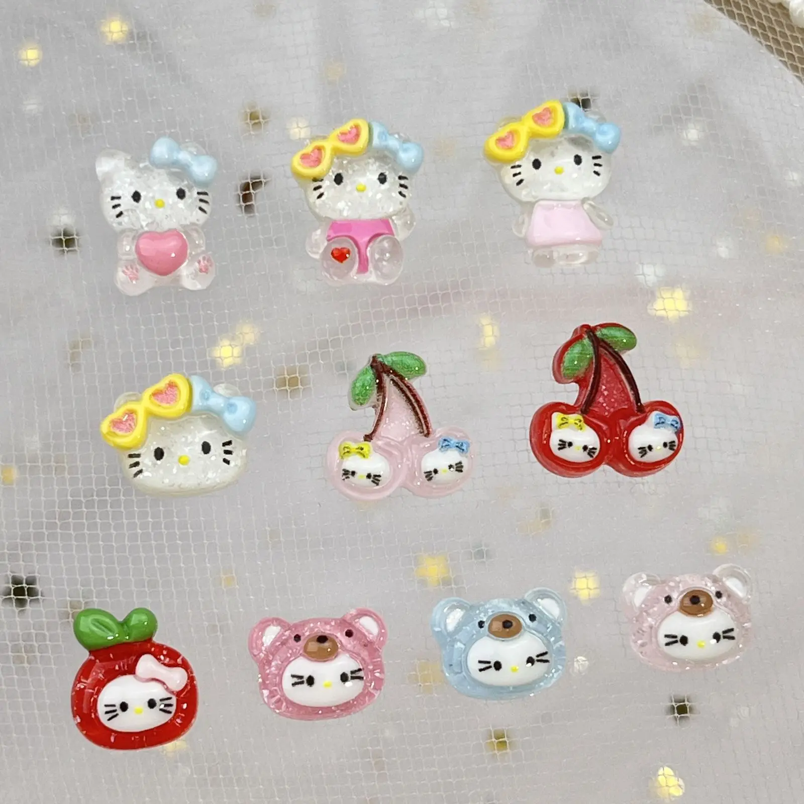 

50Pcs/Pack Beach Hello Kitty Nail Charms - Icy 3D Sunglasses Cat Nail Art, Summer Cartoon Nail Decor for DIY Manicures