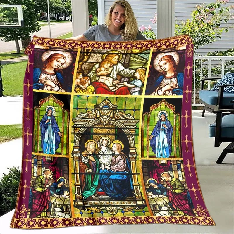 Best Selling 2022 Jesus Virgin Mary Statue of Liberty Soft Throw Blanket Bedding Flannel Living Room/Bedroom Warm Blankets