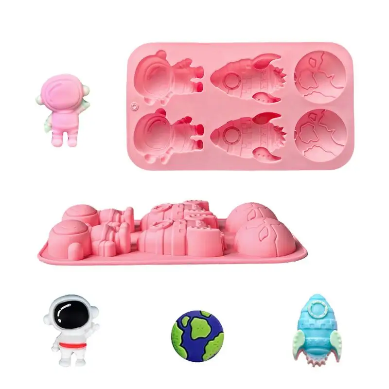 Space Theme Silicone Cake Mold 6-Chamber 3D Astronaut Rocket Earth Candy Cake Decoration