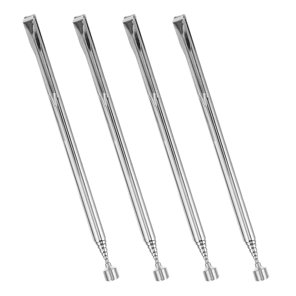 

4pcs Magnetic Pickup Tool Telescopic Extendable Grabber Pocket Clip Swivel Carabiner Metal Retrieval Mini Silver Flexible Magnet