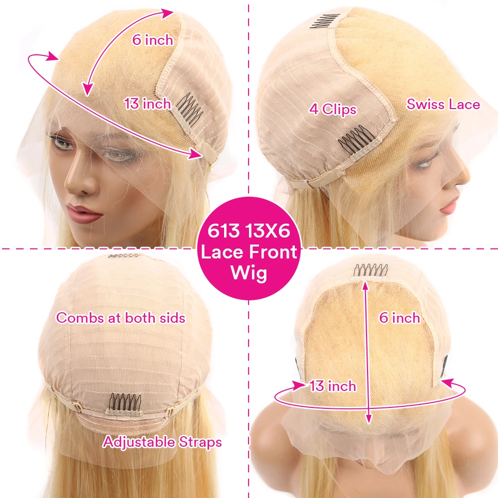 38inch 13x6 613 Blonde Lace Front Wigs Straight Lace Front Human Hair Wig For Women HD Transparent Lace Brazilian Wigs Remy Hair