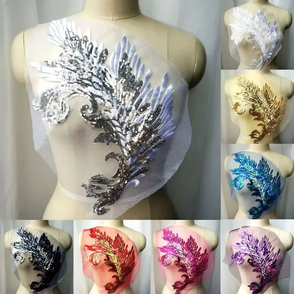 Appliques Sequin Embroidery Sequin Appliques Phoenix Tail DIY Sew On Patch Embroidery Patch Wedding Gown DIY Decoration