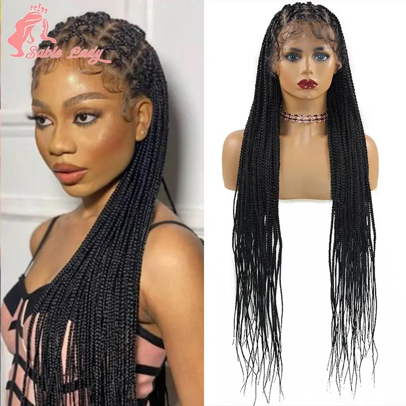 

36 Inch Synthetic Criss Cross Braids Wig 360 Full Lace Box Braid Goddess Wig for African Women Knotless Long Cornrow Braided Wig