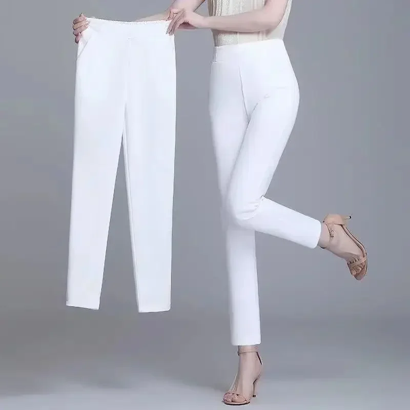 

High-waisted Straight-leg Pants Women's Loose-fit Slimming Casual Beige Leggings Thin Threatment White Pants New Model