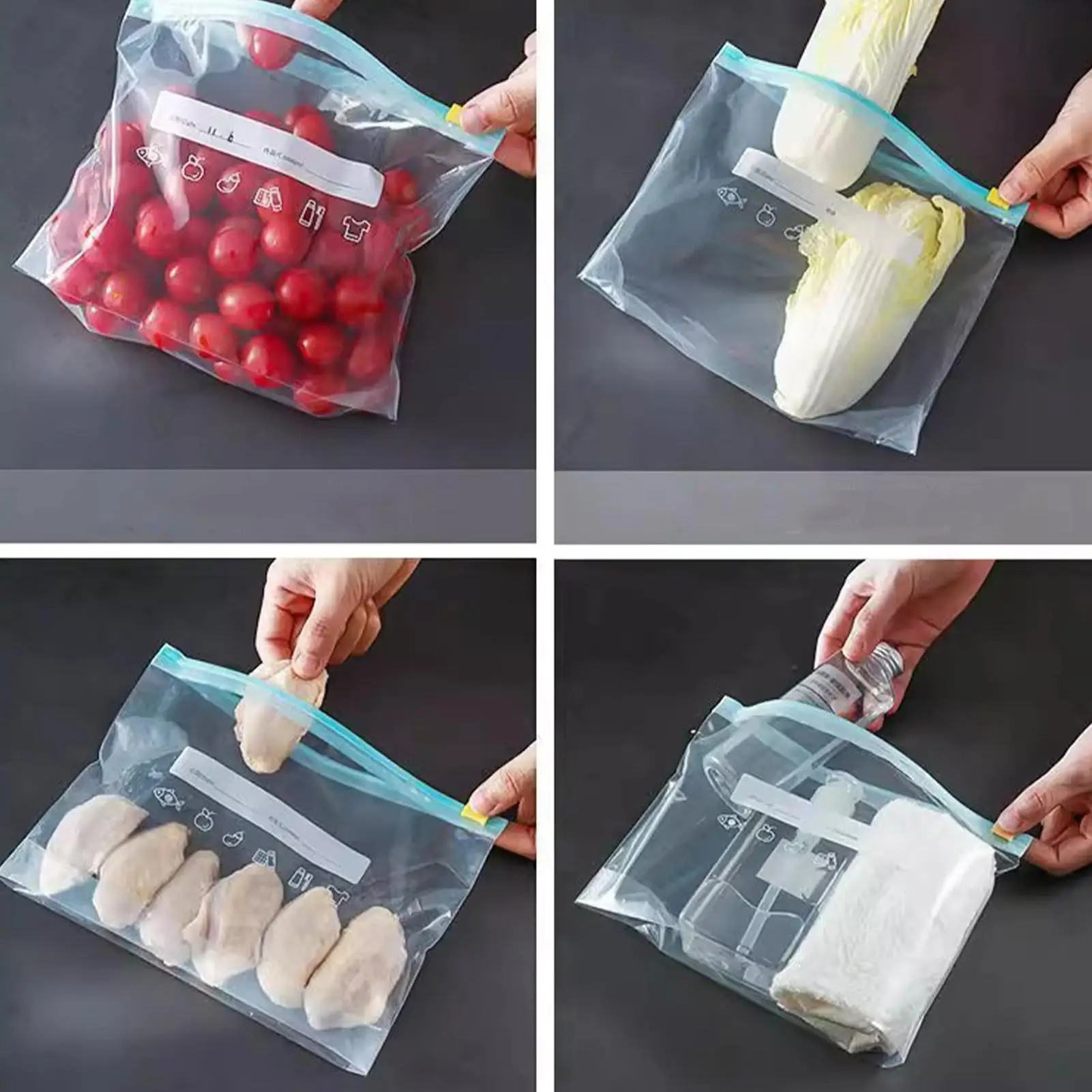 Food Storage Bags 15Pcs Food Grade Storage Containers Leakproof Containers Reusable Zipper  Fresh Bag Food Storage Sealed Bag