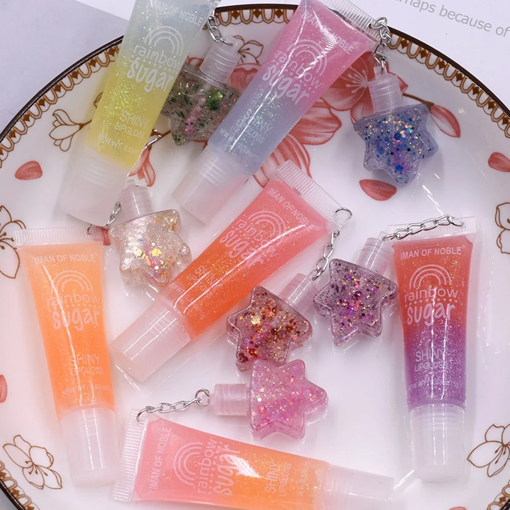 Wholesale 24pcs Rainbows Sequins Lip Gloss Set Cute High-shine Color Changing Moisturizing Girls Lip Oil Kawaii Lips Makeup Bulk