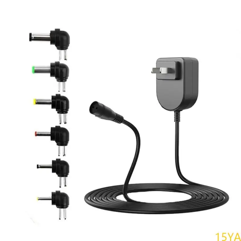

15YA 15W Charging Adapter 3-12Volt Adjustable AC100-240V to DC5521 with 6 Interchangeable Tip