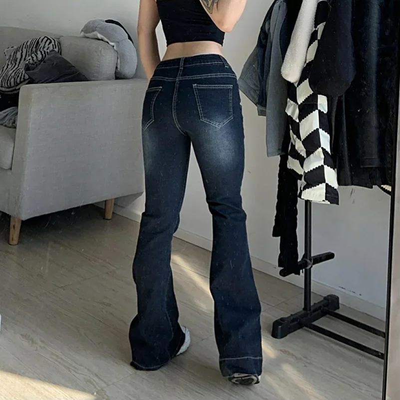 New Flare Jeans Women\'s Low Waist Trousers Vintage Aesthetic Denim Pants Streetwear Mom Casual Korean Fashion Y2k Jeans