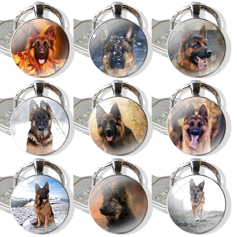 Keychain Glass Cabochon Metal Pendant Classic Men's Women's Keyring German Shepherd Dog