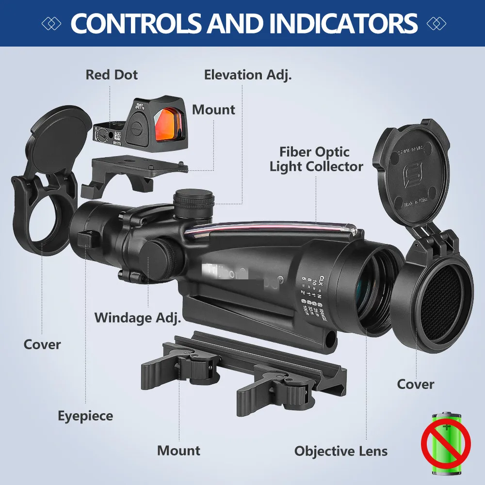 

Trij ACOG 3.5x35 Riflescope Red Fiber Optical Scope Sight With RMR Red Dot Optics Killflash QD Mount For 20mm Rails Hunting Gun