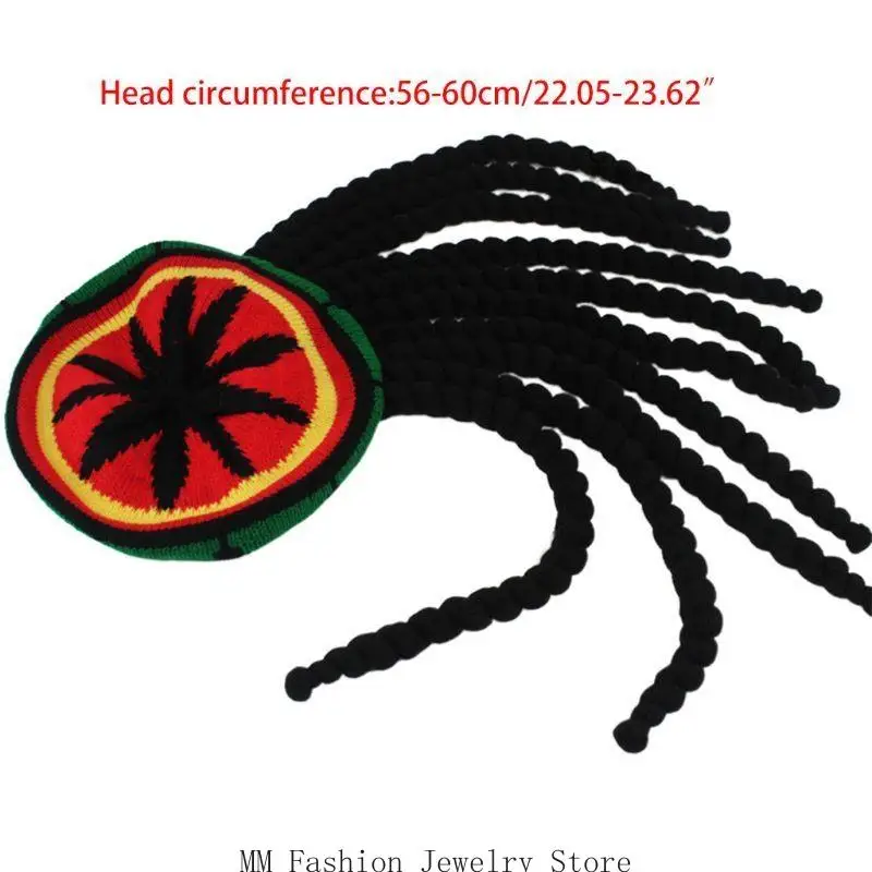 D0UB الرجال النساء الجدة المجدل شعر مستعار قبعة الريغي الجامايكي نمط الكروشيه محبوك بيا #5