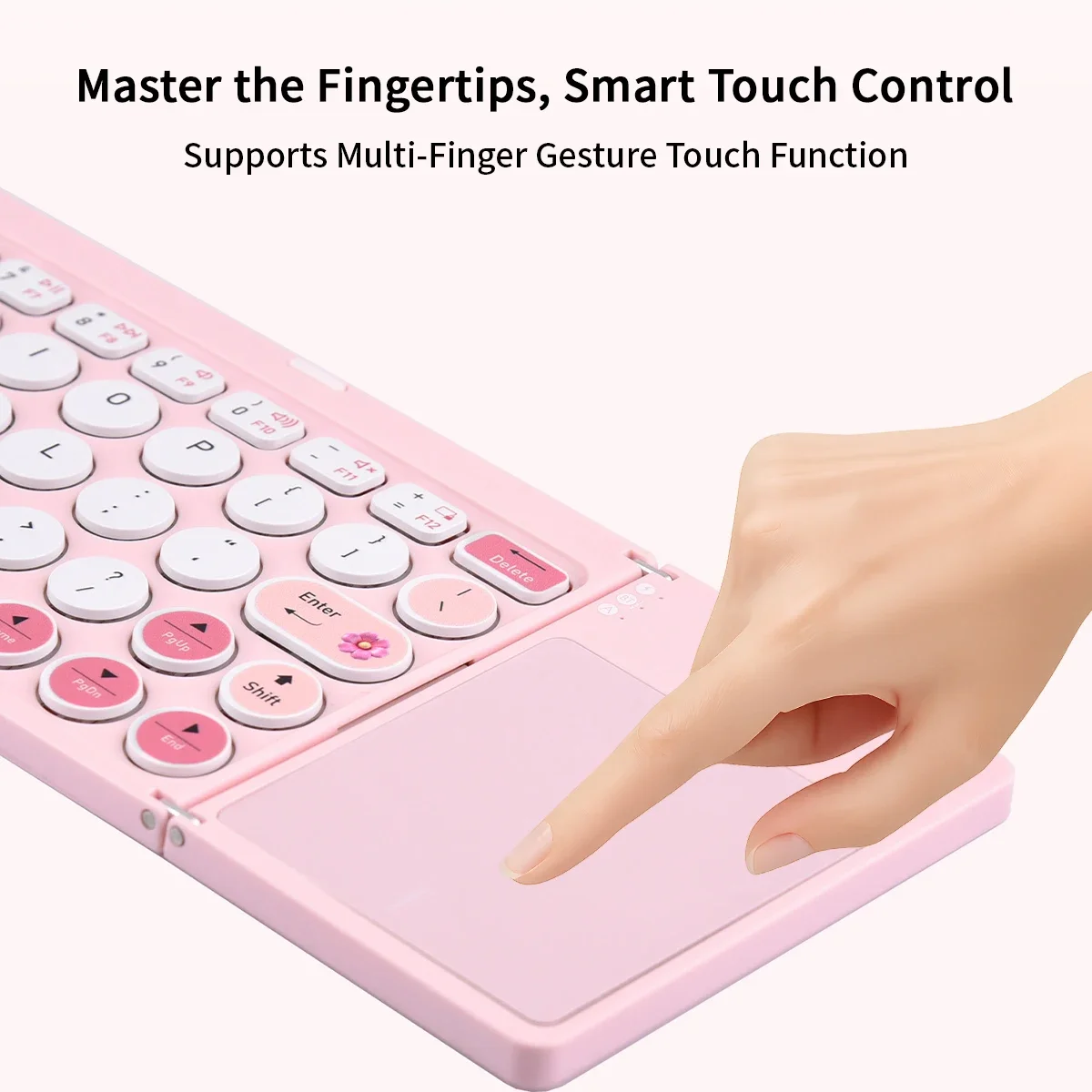 Cute Pink Tri-Fold Bluetooth Wireless Keyboard Ultra-Thin Rechargeable Universal for iOS Android Tablet iPad Laptop Girls Gift