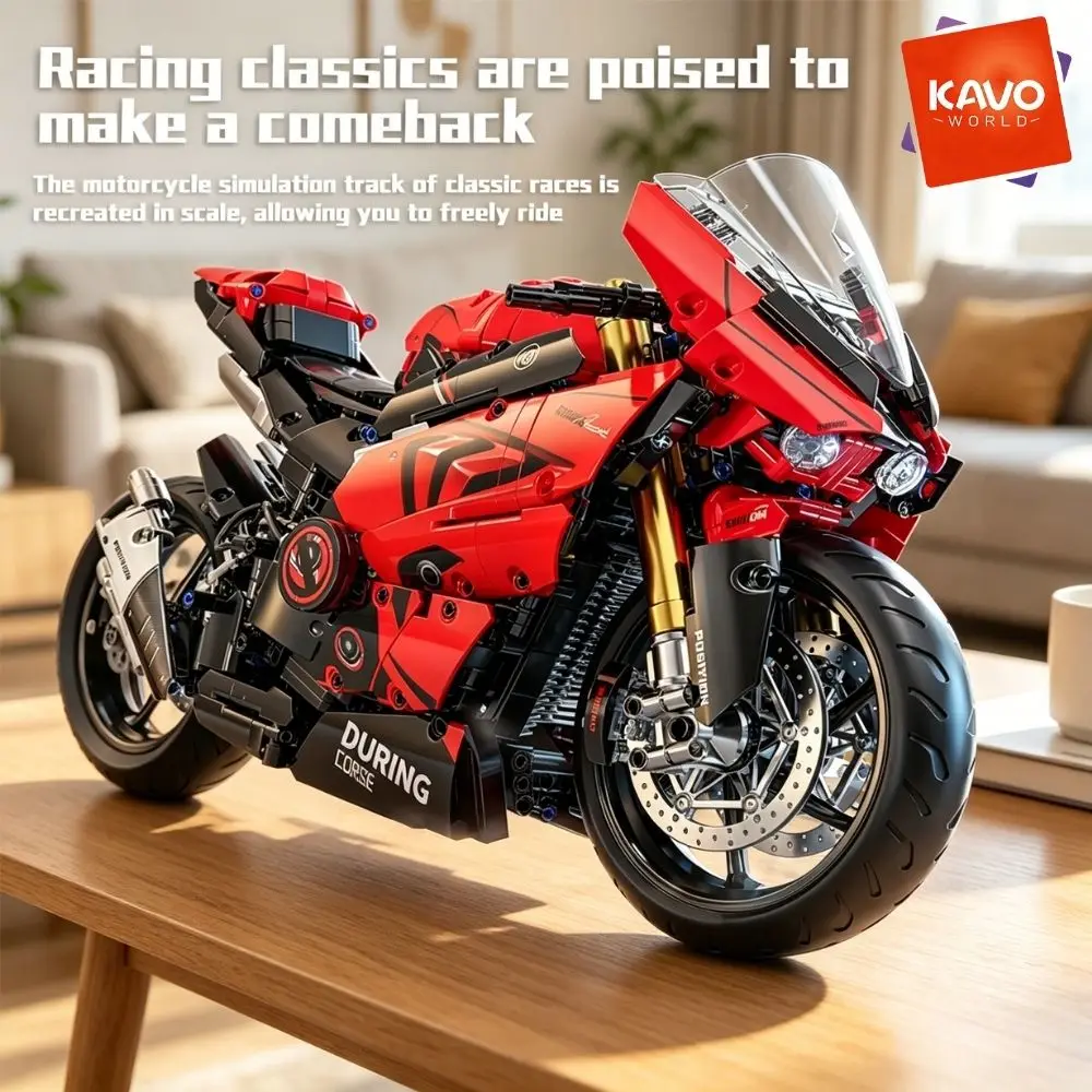 

KAVOWORLD 1:5 Scale Red Racing Motorcycle Building Bricks Toy Collectible Motorbike Model Kit with Metallic Plating Parts Simulation Chain Shock Absorbers STEM Building Toy for Adults Teens Hobby Gift for Motorcycle Enthusiasts (2024PCS)
