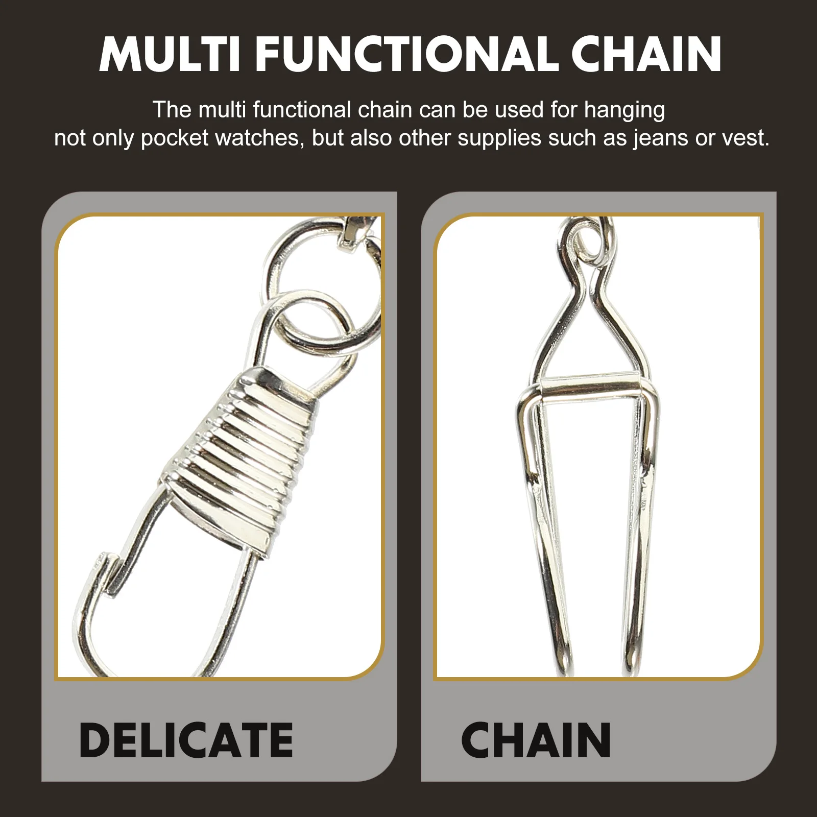 

Metal Alloy Chains Clip Pocket Watch Victorian Style Silver Snake Chains Hanging Vest Lanyard Decor Accessories