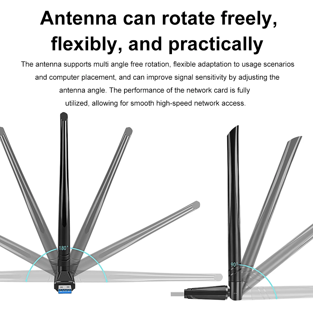 WIFI 6 USB Adapter Dual Band 2.4G&5GHz 802.11AC Wireless Receiver Powerful Antenna USB Dongle Receiver for Windows 7/10/11 Linux