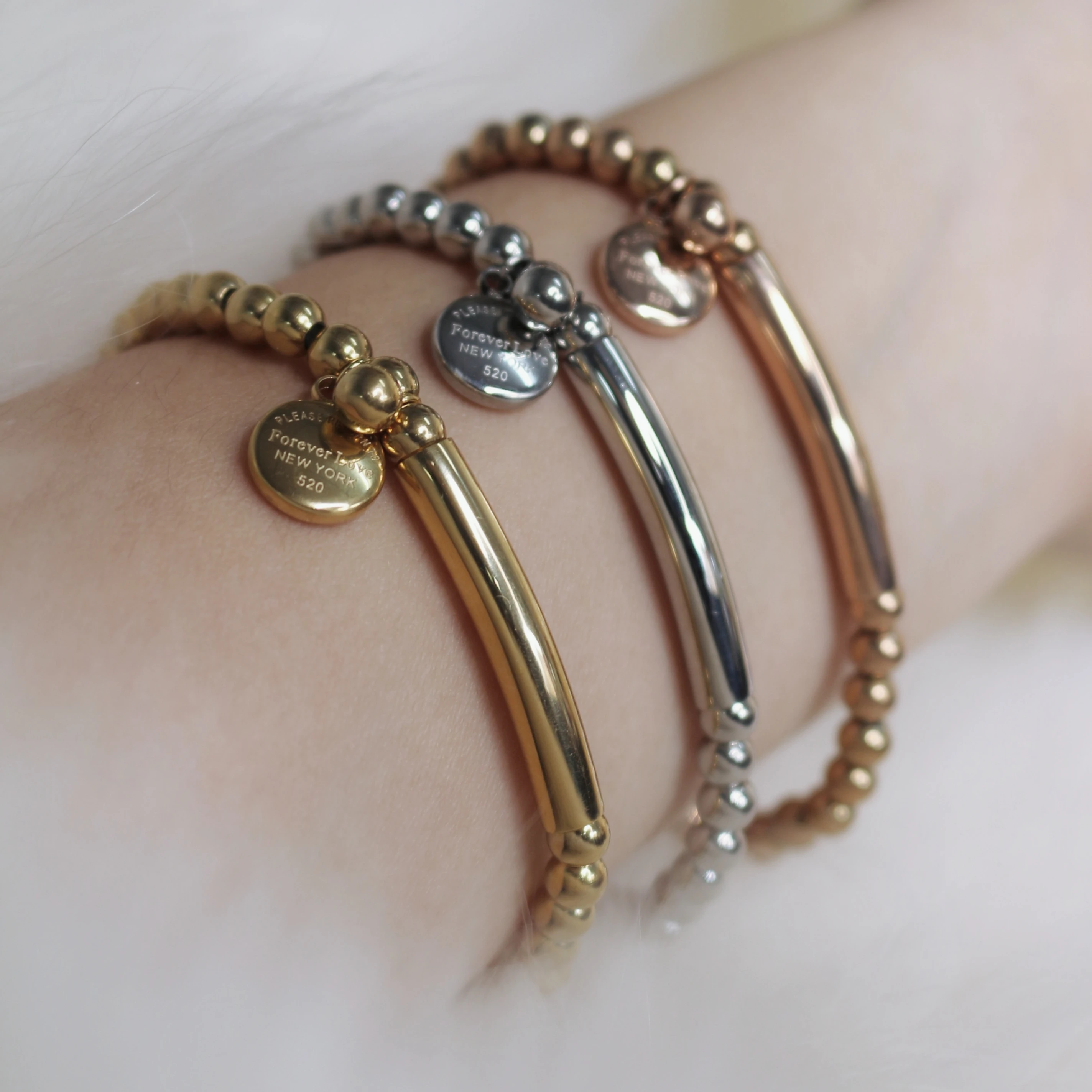 Bead Bracelet Hang Carve Forever Love Round Bean Woman Bracelet Stainless Steel Top Quality Fashion Brand Jewelry Drop Shipping
